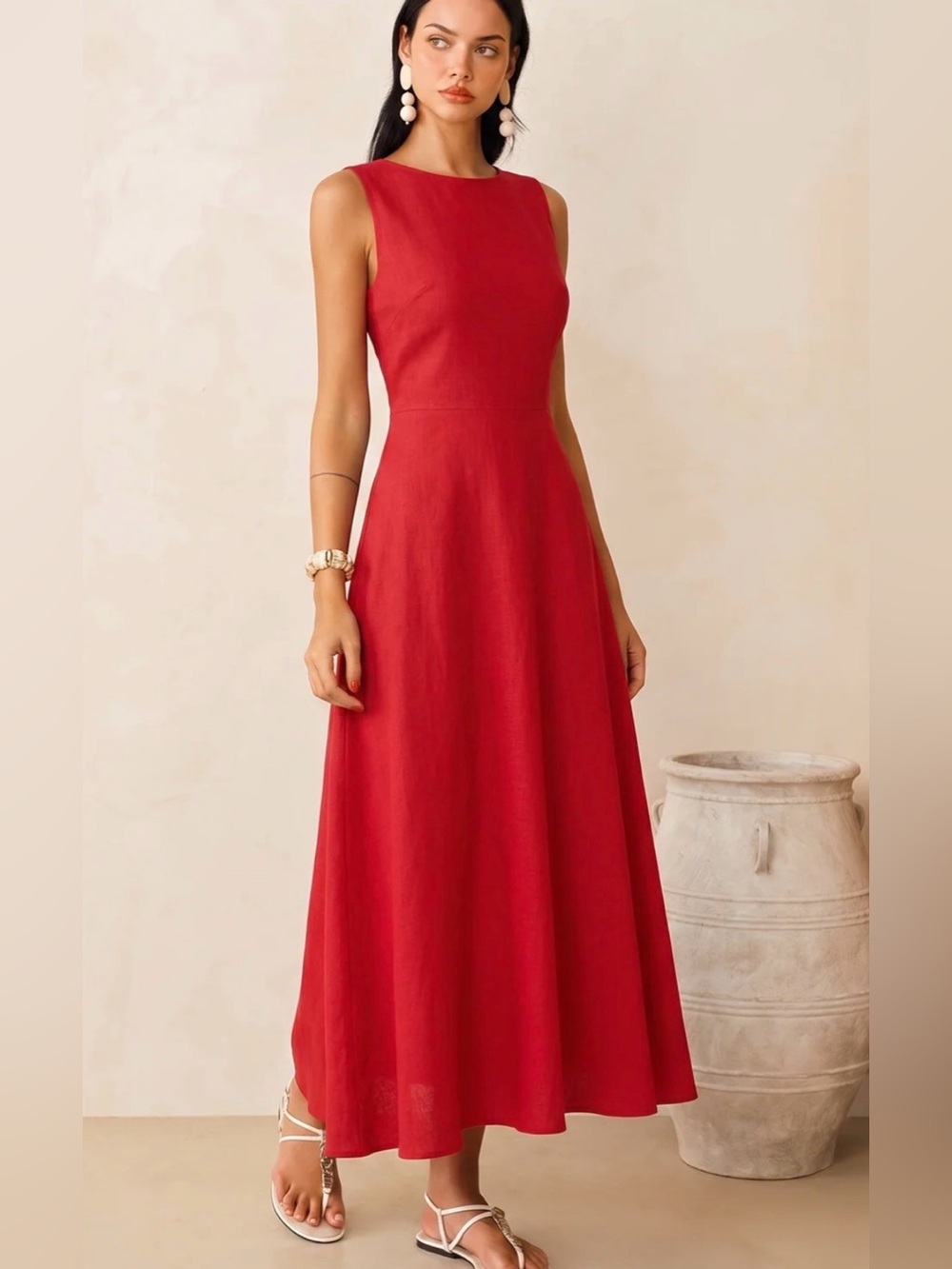 NWT Commense Sleeveless Linen Blend Maxi Dress in Red
